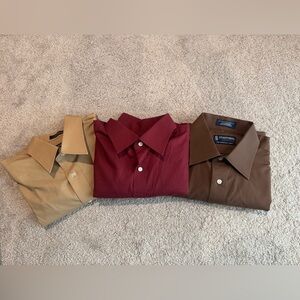 Lot Of 3 Stafford Men's Dress Shirt Set - Red, Tan, Brown